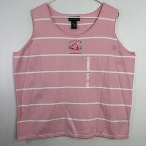 Lauren‎ Ralph Lauren Womens Knit Sweater Tank Top Size 2X Pink White New Preppy